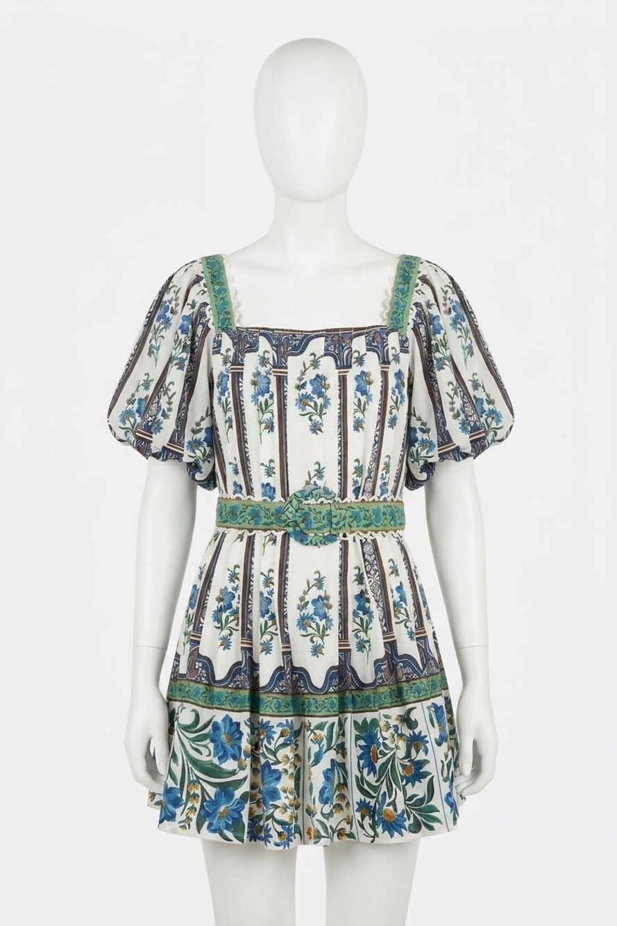 NEW FARM RIO manoela short sleeve belt mini dress in off-white